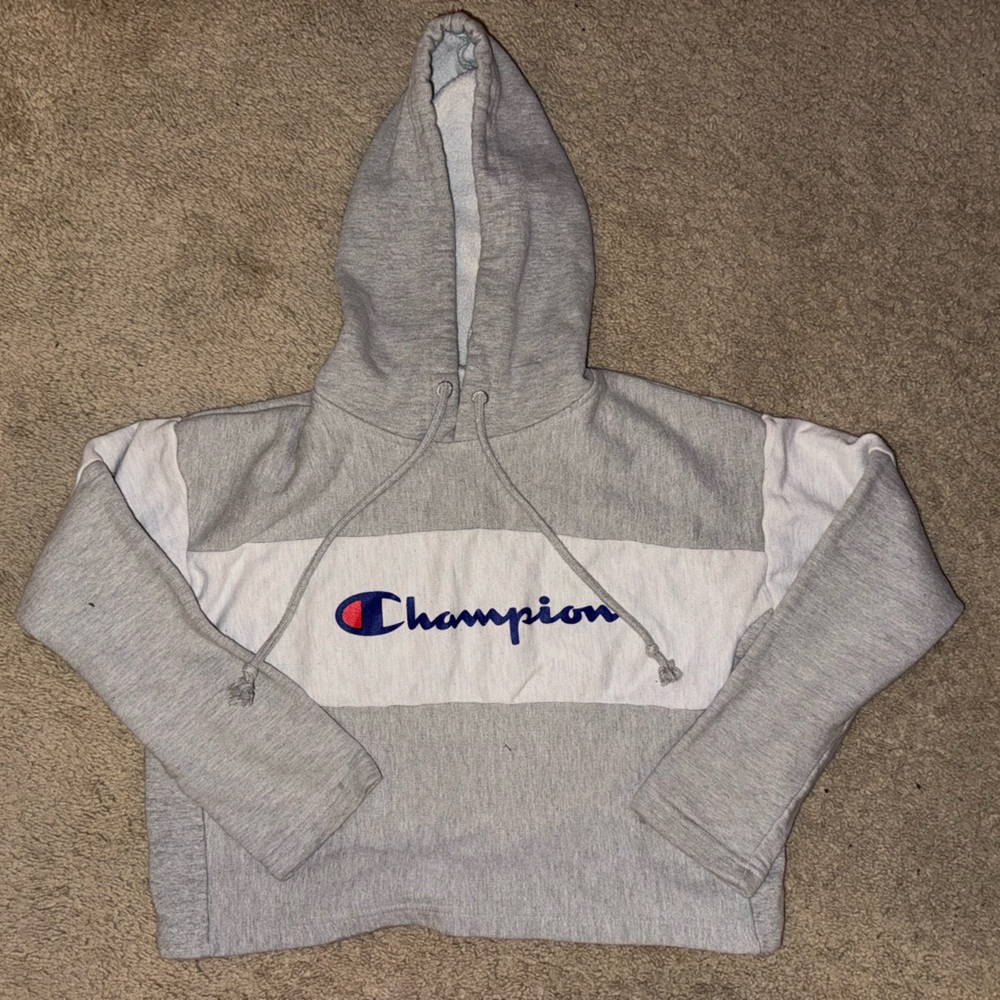 Champion Gray Boxy Cropped Hoodie